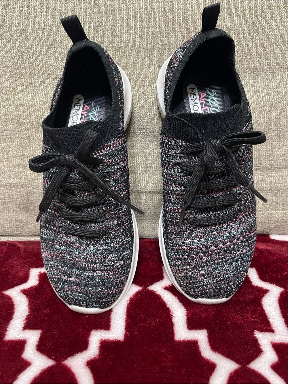 Skechers Black Multicolor Knit Slip-On Sneakers
